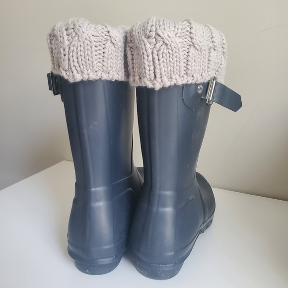 Hunter Blue Rain Boots with Knit Cuff - Picture 10 of 12